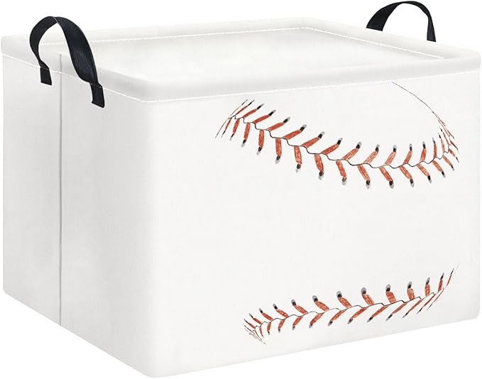 HKEC Rectangle Storage Basket with Handles,Collapsible Toys Bin,Books Box,Room Decor(Baseball)