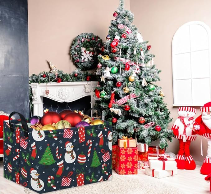TIBAOLOVER Rectangular Christmas Basket Tree Christmas Gift Baskets for Families Cute Baby Storage Bin Kids Storage Bin Toy Organizer Box Christmas Room Decor for Christmas Parties(Blue Christmas)