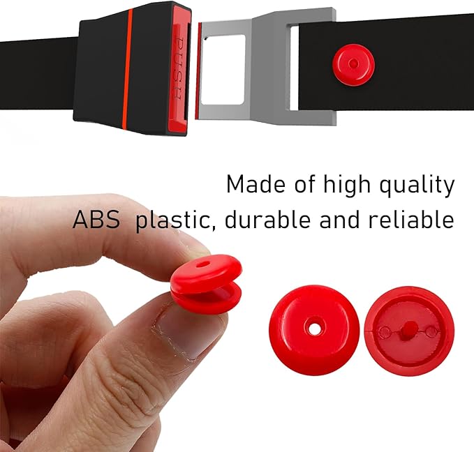 10 Sets Seat Belt Button Stop, Snap-On Plastic Seatbelt Stopper Clip Prevent Seat Belt Buckle from Sliding Down, No Welding Seat Belt Stop Kit, Universal Car Accessories (Red)