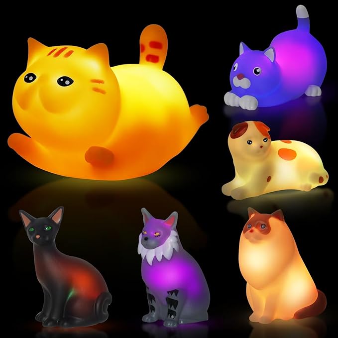VIBOYLAR Bath Toys for Kids 1-3, 6 PCS Light-Up Cat Bath Toy Set, Baby Toddler Bath Toys, Bathtub Pool Bath Toy for Kids, Christmas Birthday Gifts for Boys & Girls Ages 1 2 3+ Years Old