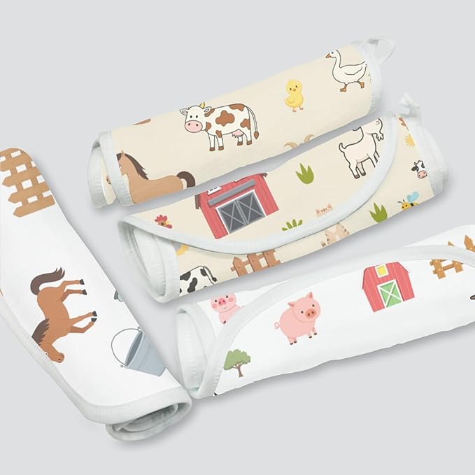 Spriggenix 6 Pack Farm Burp Cloths Baby Boys Girls with Farm Animals Pattern, Large Cotton Burp Rags for Newborns Gifts Nursery Decor Extra Soft and Absorbent 9.8X19.6inches