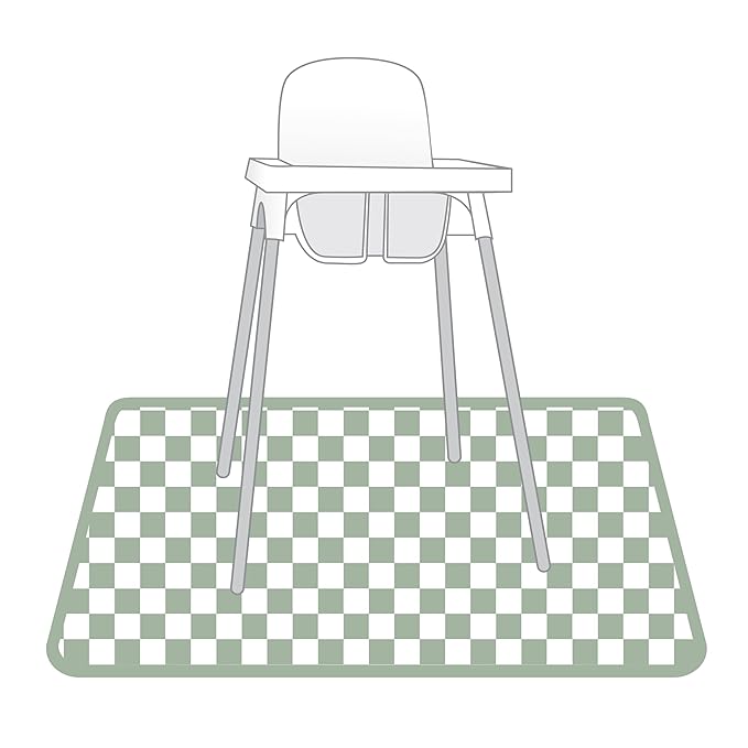 BapronBaby Sage Checkerboard Splash Mat - Waterproof Catch-All for Under High Chairs, Floors, Tables, Playtime or Arts & Crafts - Machine Washable - 45" x 45”