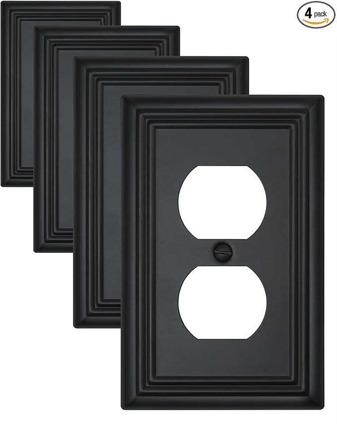 4-Pack Black Outlet Covers, Metal Duplex Wall Plates for Receptacles, Light Switch, Durable Electrical Outlet Cover Plates, 3.15''*4.88'', Midsize