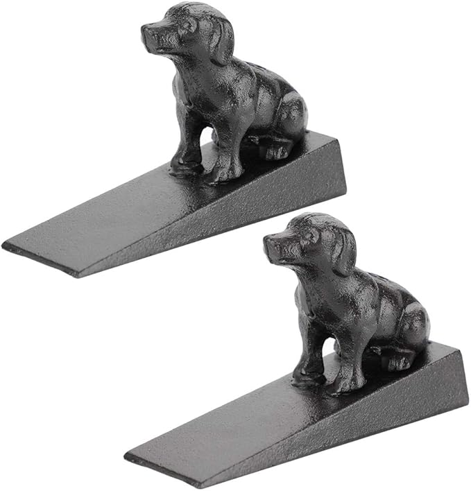 Sumnacon 2 Pcs Cast Iron Cute Dog Door Stops - Heavy Duty Rustic Door Stoppers Avoid Drilling Holes, Vintage Metal Door Wedges on All Floor Surfaces for Home Office Commercial Industrial