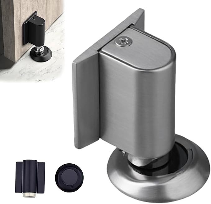 Door Wedge Stopper - 2026 New Magnetic Door Stopper,for Bottom of Door Drill-Free Invisible Indoor Doorstopper, Front Door Stopper Stent, Keeps Door Open Long-Term (Brushed Nickel 1PC)