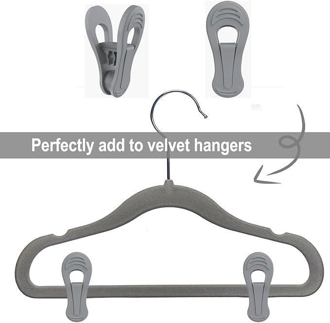 TOFIIGREM Grey Hanger Clips 50 PCS, Multi-Purpose Plastic Clips Perfect for Velvet Hanger Plastic Hangers