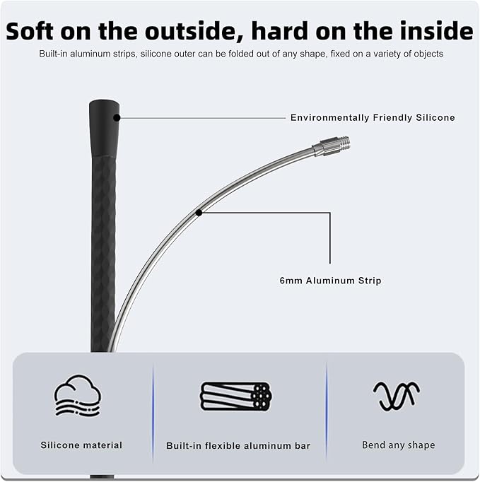 FPN Portable Flexible Phone Holder with Handle for Treadmill, Spin Bike, Stroller, Tripod, Shopping Cart, Desk, Logitech Webcam, 23.6" / 60cm Long Arm Gooseneck Phone Mount for 4.7”- 7" Cell Phones