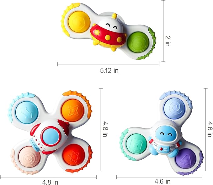 Baby Suction Cup Spinner Travel Toys for Kids Ages 1-3, Fidget Spinner Toys for 1 Year Old Boy Girl 12 Months, Sensory Bath Toy for Toddlers Infants Birthday