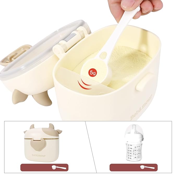 Bebamour Baby Formula Dispenser On The Go, Formula Container to Go, Formula Holder for Travel, Candy Fruit Snack Storage Container with Scoop and Leveller (Khaki)
