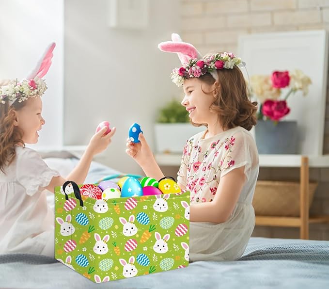 TIBAOLOVER Rectangular Easter Bunny Storage Basket for Kids & Baby - Cute Toy Storage Bin and Organizer - Room Decor