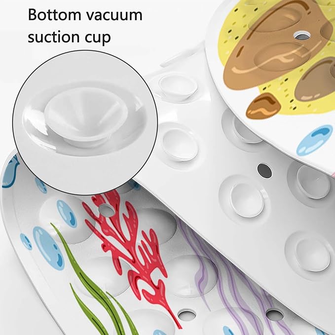 KINUUIS Bathtub Mats for Kids, Cartoon Bath Mats for Bathroom Non Slip, Large Washable Shower mats for Showers with Drain Holes and Suction Cups (Jellyfish, 40 X 16 Inch)