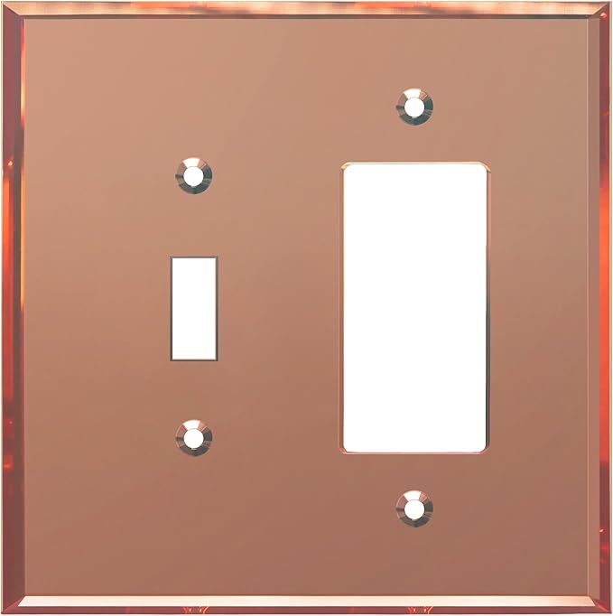LIDER Reflective Acrylic Combination Wall Plate, Mirrored Double Switch Plate, Combo Toggle Switch and Decorator Outlet Cover, Acrylic Glass, Oversized 2-Gang 5.25" x 5.25", LWP-1131O-ARG, Rose Gold