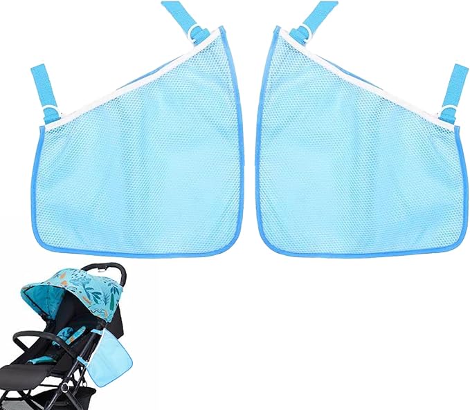 Alovexiong 2 Pack Universal Stroller Organizer Bag, Side Sling Cargo Stroller Net, Non-Slip and Adjustable Straps Storage Mesh Bag for Baby Accessories, Mesh Cargo Net for Stroller Storage -Blue