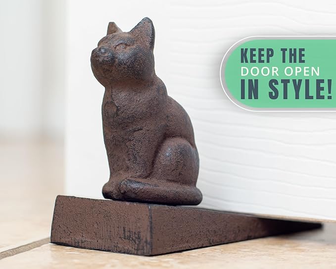 Comfify Vintage Cast Iron Cat Door Stop – One Decorative Wedge with Felt Bottom – Rust Brown Finish