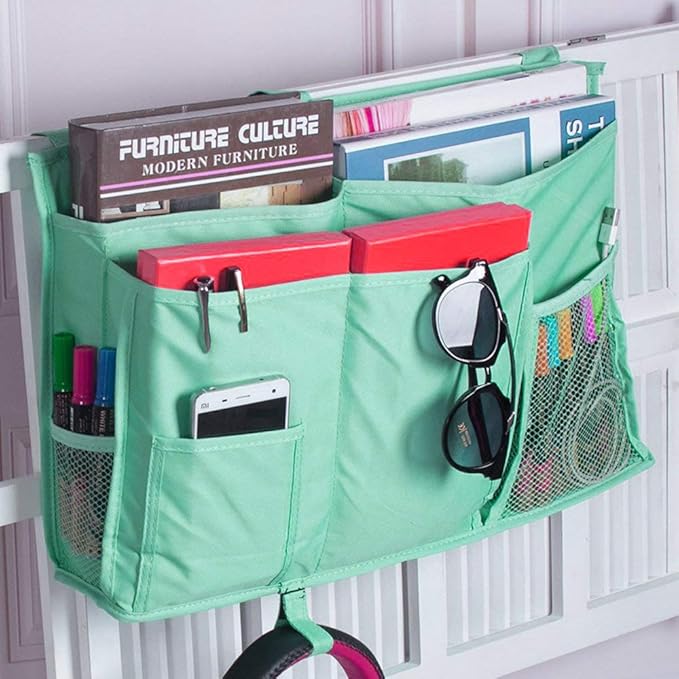 Sugaroom Bedside Storage Caddy, Bunk Bed Organizer Bed Storage Pocket Bedside Organizer Hanging Bed Storage Caddy for College Dorm Room, Hospital Bed Rails, Baby Bed, Camp (Green)