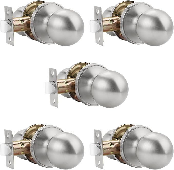 Knobonly 5 Pack Keyless Indoor Door Knob, Passage Door Knobs, Interior Door Knobs, Satin Nickel, Stainless Steel
