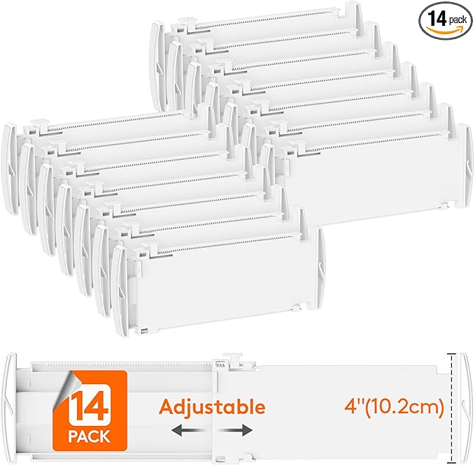 Lifewit 4" High 14 Pack Drawer Dividers, 10.5-16.5" Drawer Divider for Clothes, Adjustable Dresser Drawer Organizers, Plastic Drawers Separators for Clothes, Bedroom, Bathroom, Kitchen, Closet