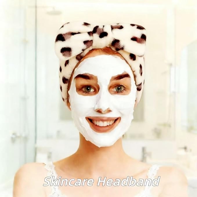 7 Pcs Spa Set, Facial Headband and Wristband Set, Skincare Accessories, College Style Girl Idea Gifts, Hair Accessories for Women and Girls （Beige Leopard ）