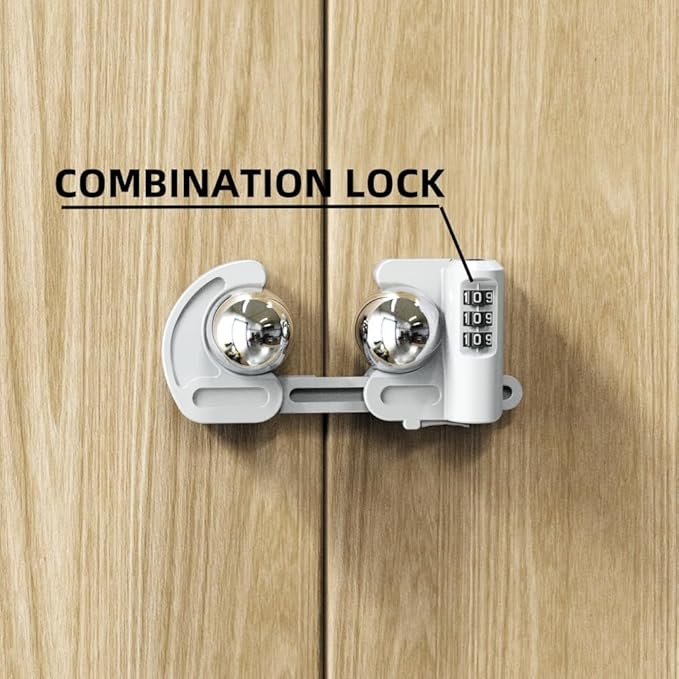4 Pack Child Proof Cabinet Door Locks Baby Safety Combination Adjustable Cupboard Locks Passwords Child Proofing Latches for Knob Handle Drawers Closet (White)