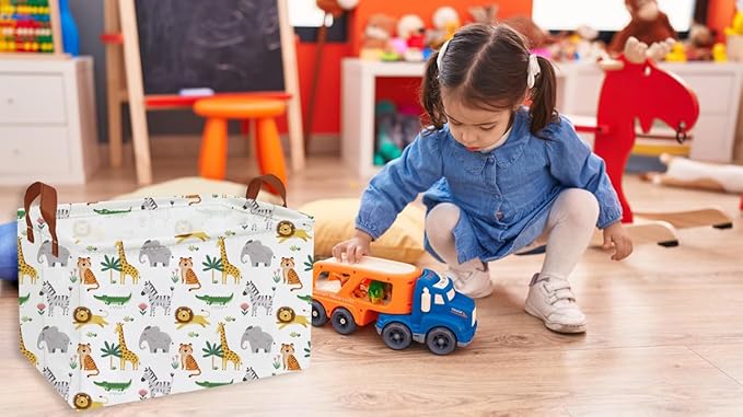 Essme Rectangular Animal Baskets,Kids Storage Box,Cute Basket for Kids with Handles for Room Decor, Book Bins,Shelf Basket.(Cute Animal)