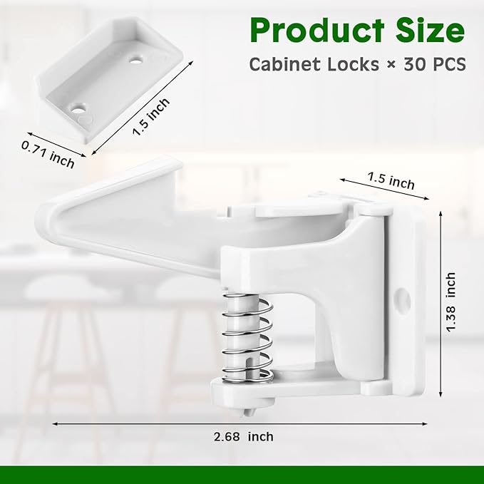 Tuanse 30 Pcs Cabinet Locks Child Safety Latches Invisible Safety Drawer Latches with Screws Self Adhesive Cabinet Drawer Locks for Baby Child Proofing Home Kitchen Furniture Door(White)