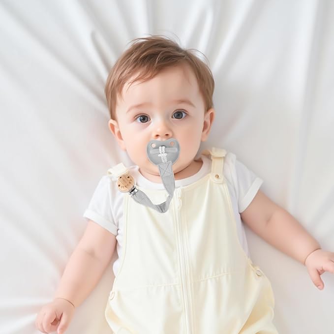 TYRY.HU Ribbon Pacifier Clip Holder,4 Pack Binky Paci Holder Clips, Pacifier Leash, Soft Webbing Strap Universal Fits for Most Pacifier, Styles(Cream,Grey,Rose,Purple)