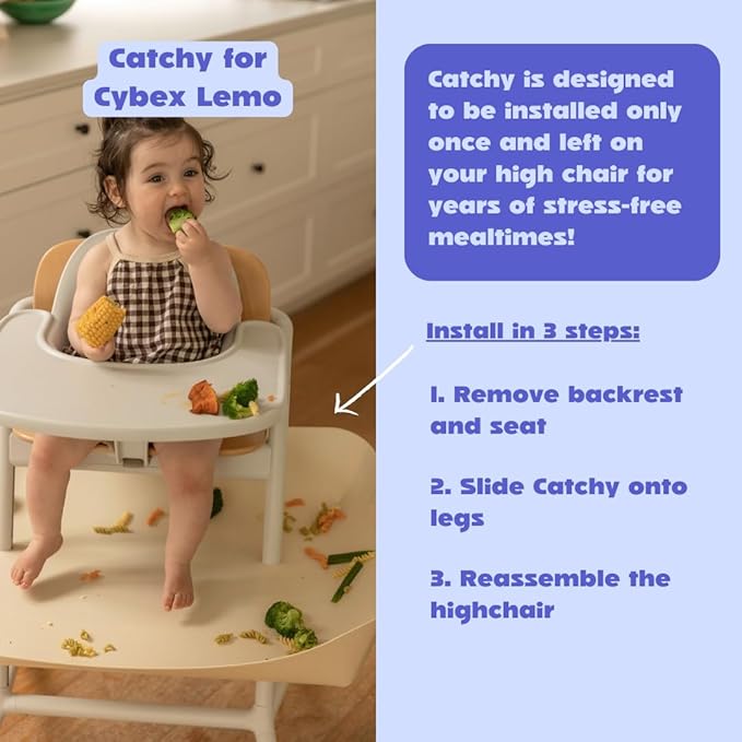 CATCHY -Food Catcher- Compatible with Cybex Lemo High Chair +12 Other High Chairs -Highchair Sold Separately- Baby & Toddler Food & Mess Catcher -Premium Linen Inspired- Under High Chair Accessory
