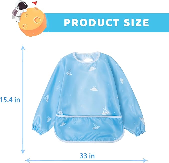 Little Dimsum Baby Bib with Pocket Waterproof Toddler Bibs Infant Feeding Bibs for Boys and Girls, Pack of 2 Colors