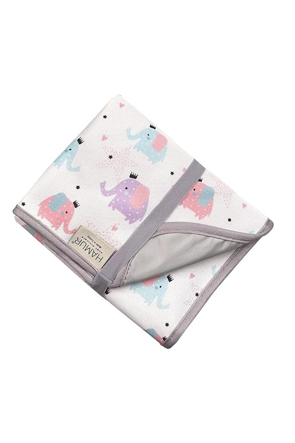 Hamur Home Portable Changing Pad – Waterproof, Washable & Easy Wipe Clean, Foldable Travel Baby Changing Mat for Diaper Bag, Compact & Lightweight, Must-Have for Newborns (Elephant Pattern)