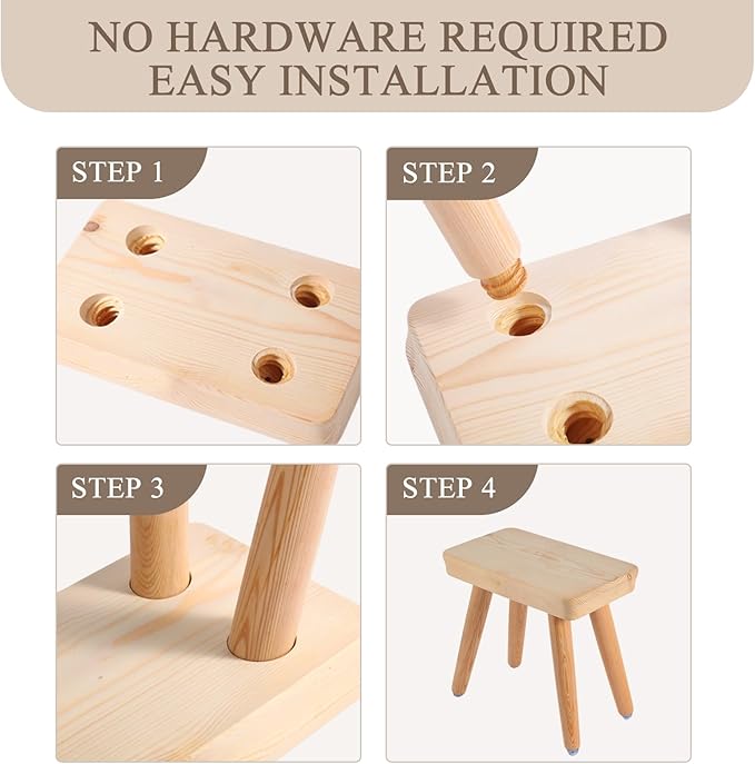 Wooden Step Stool for Kids, 9.8’’ inch Solid Kids Step Stool with Four Detachable and Assembled Legs, Anti-Slip Step Stools for Bathroom, Kitchen, Bedroom, Plant Stand