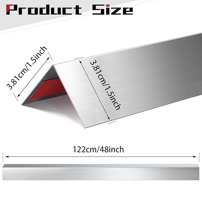 Therwen 10 Pcs 1.5 x 1.5 x 48 Inch 304 Stainless Steel Corner Guards Metal Wall Guard Protector Corner Trim Molding for Door Countertop Furniture Cabinet Protection