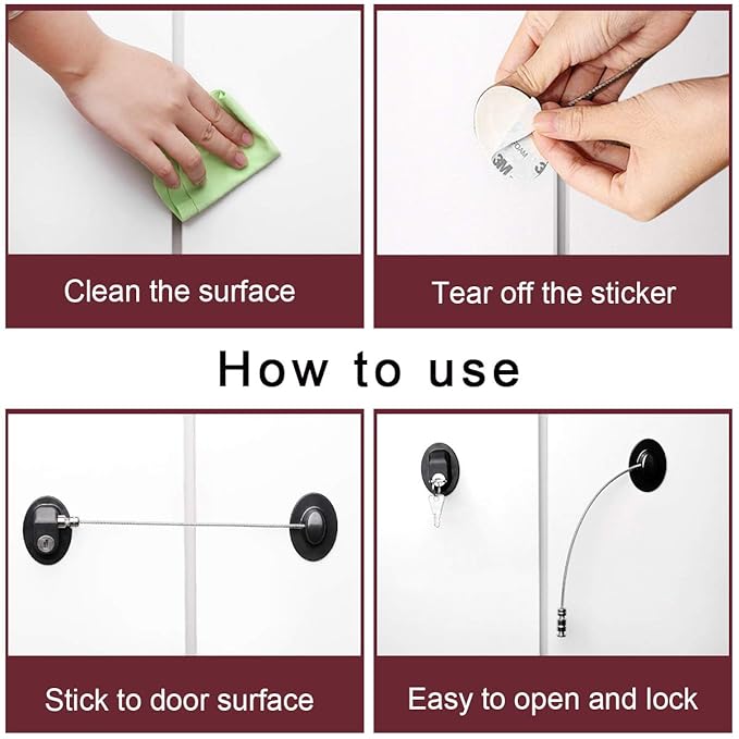3 Pack Refrigerator Locks with 6 Keys,Child Safety Fridge Lock,Refrigerator Lock Combination,Mini Fridge,File Drawer,Toilet Seat Lock with Strong Adhesive (Black)