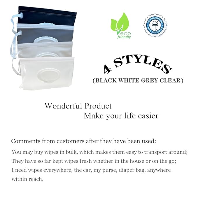 Baby Wet Wipes Pouches, 4 Pcs Baby Wet Wipes Dispensers, Travel Wet Wipes Bags Cases, Reusable Refillable Portable Wipe Carrying Pouches for Baby Adult Teenager