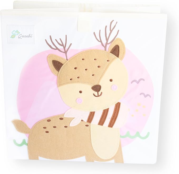 Queebi Storage Cube- Organizer for Nursery, Playroom, Bedroom, Closet. Foldable Box 13x13x13 inches. Children's Toy Box, Diaper Caddy, Clothing Basket, Book Bin, Baby Essentials & Gift (Deer)