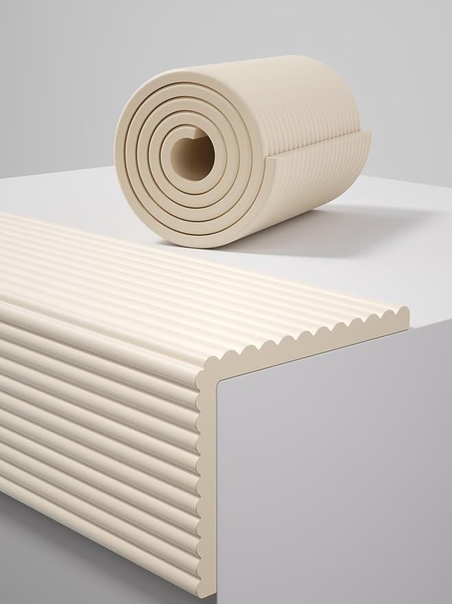 11.8''W Extra-Wide Edge Protector, 6.56FT 0.47''Th Baby Proofing Corner Guards, Safety Furniture Bumper, Pre-Taped, Thick Soft Rubber Foam Padding for Fireplace Table Stair Cabinet (Beige)