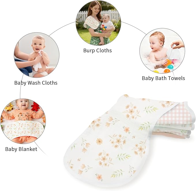 Spriggenix 6 Pack Boho Theme Burp Cloths Baby Girls Boys, Large Cotton Burping Clothes for Newborns Gifts Extra Soft and Absorbent 9.8X19.6inches