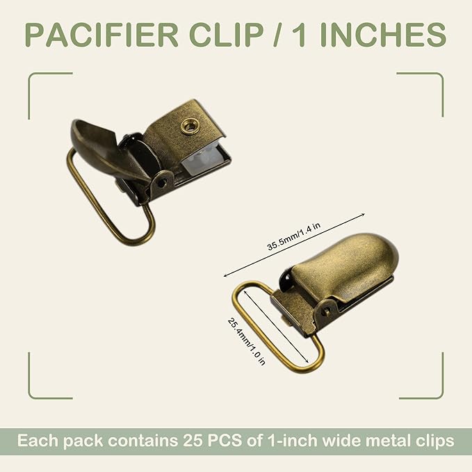 25 PCS 1" Suspender Clips Metal Pacifier Clip Holder for Pacifiers DIY Baby Girl Toy Bibs Garter Making Supplies (Bronze, Bulk)