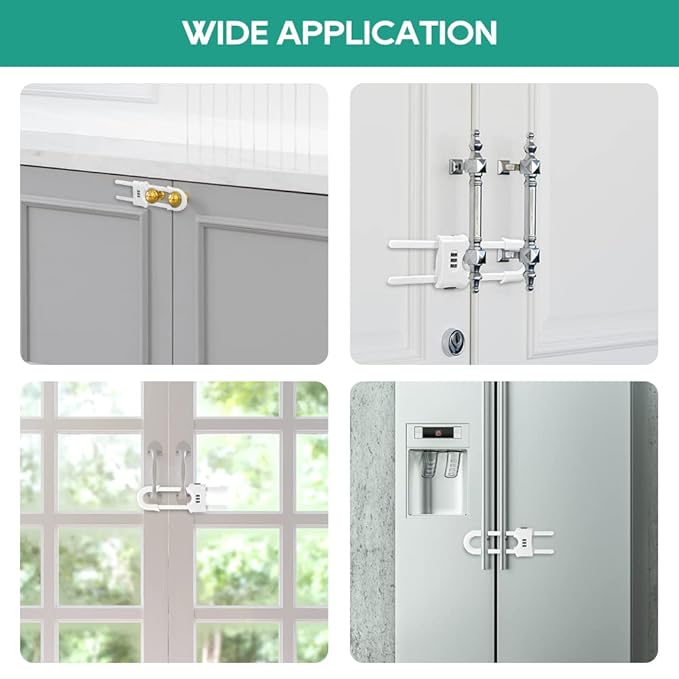 4 Packs U-Shaped Sliding Cabinet Locks, Baby Proofing Cabinets with Adjustable Child Safety Lock, Childproof Latches for Knobs, Handles on Kitchen Doors and Home Drawers Closet 1- White