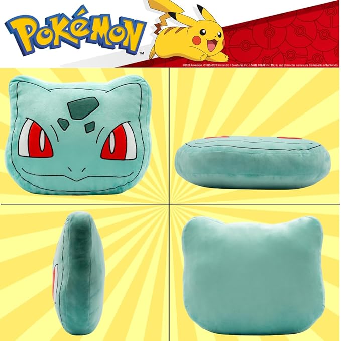 Pokemon Bulbasaur Decorative Plush Pillow – Anime Bedding Accent for Kids – Super Soft, One Size – (Officially Licensed Product) by Franco