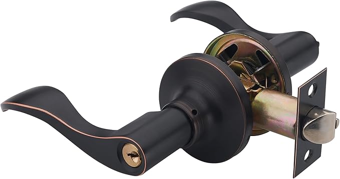 1 Pack of HENYIN Wave Lever Keyed Entry Door Lock/Door Knob Hardware Handle and Closet Lockset, Black Color, with Key,Left Hand(805ORB-L)