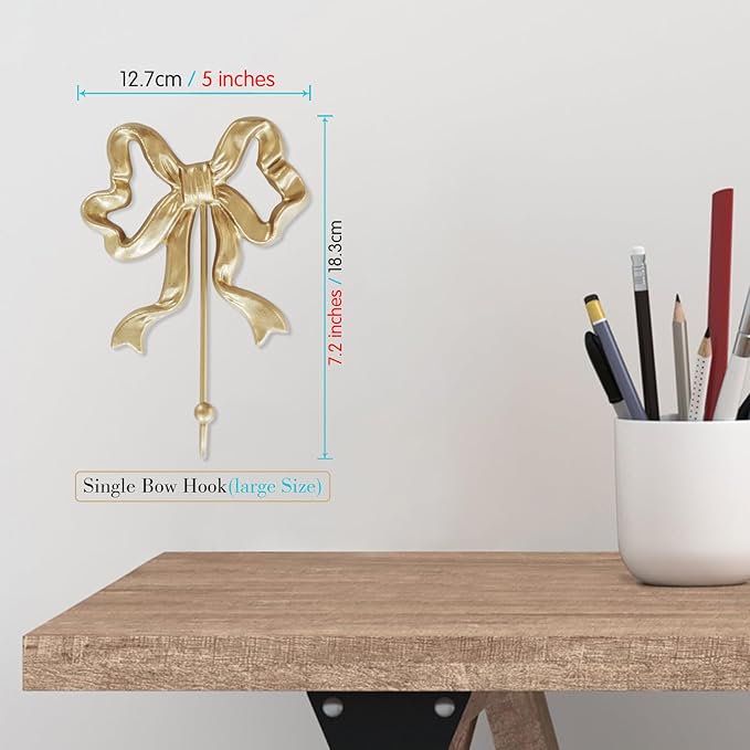 Single Bow Hook,Wall Mounted Functional Hook,Antique Gold Cast Iron Hooks for Coats,Hats,Bags, Bath Towels,Room Decorations,Hallway,Bathroom,Kitchen,Office (Large Single Bow Hooks:5x7.3 inches)