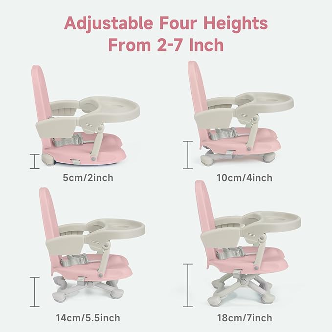 YOLEO Baby High Chair Booster Seat for Dining Table, Foldable High Chairs with Adjustable Heights, Travel Booster Seat with Removable Tray