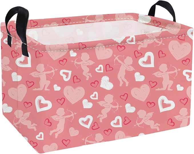 Essme Rectangular Valentine's Day Baskets Girls Storage Box,Pink Heart Storage Bins Organizer with Handles for Girls Room Decor,Gift Basket,Shelf Basket,(Pink love basket)