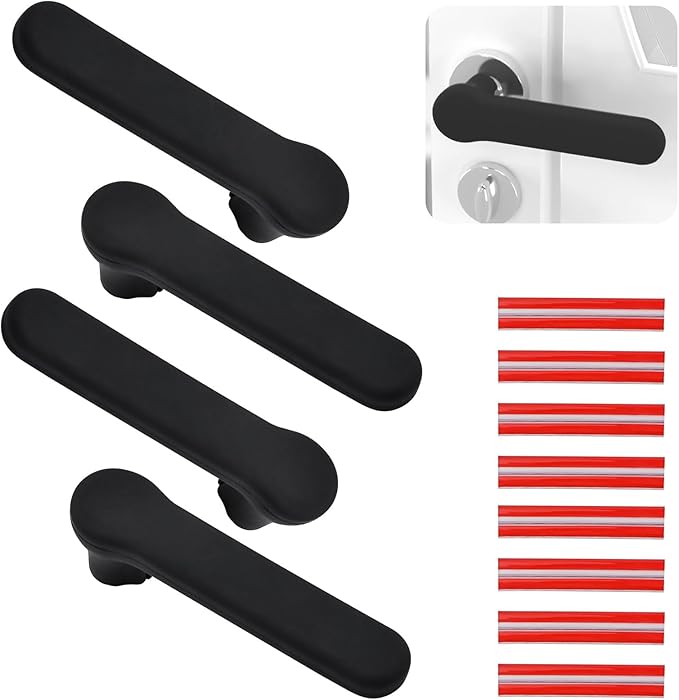 Door Handle Covers, 4Pcs Matte Black Silicone Door Handle Glove Covers Door Knob Covers Anti-Static Safety Door Lever Protectors for Flat Square Door Levers