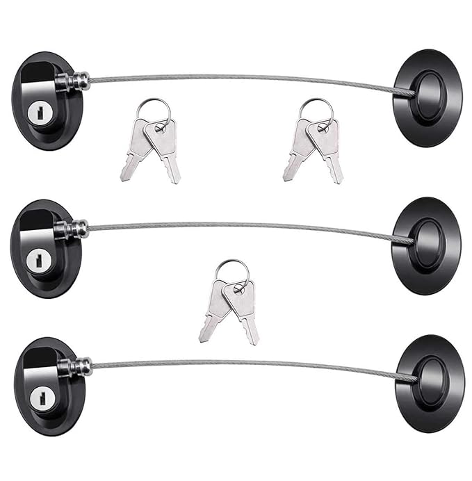 3 Pack Refrigerator Locks with 6 Keys,Child Safety Fridge Lock,Refrigerator Lock Combination,Mini Fridge,File Drawer,Toilet Seat Lock with Strong Adhesive (Black)