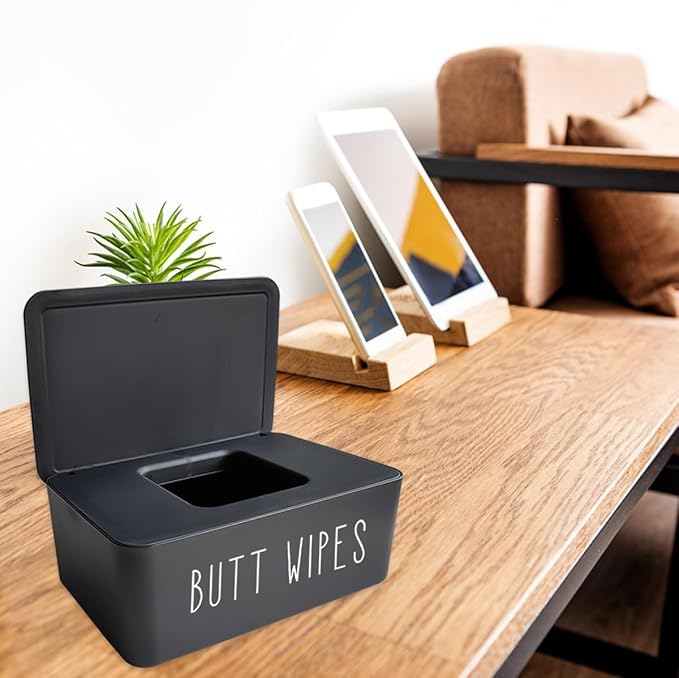Moorfowl Butt Wipes Dispenser 7.28"" L * 4.80"" W * 2.75"" H,Flushable Wipes Dispenser for Bathroom Baby Wipes Container Diaper Wipe Holder, Black