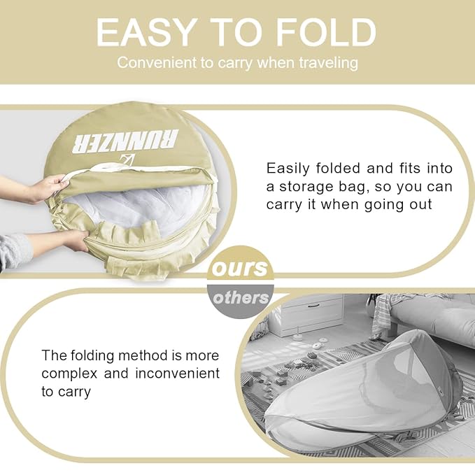 L RUNNZER Baby Safety Crib Tent, Pop Up Canopy for Crib to Stop Baby from Climbing Out, Infant Mesh Cover Mosquito Net with Sturdy Frame & Soft Mesh, Beige, (R07-beige)