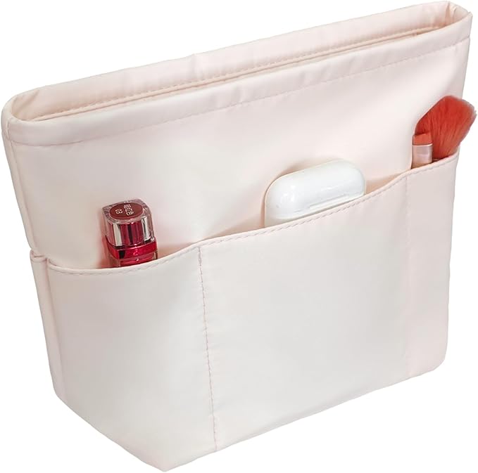 Vercord Purse Insert Organizers for Petite Tote Bag Organizer Insert Inside Handbag Shaper with Zipper Beige Mini