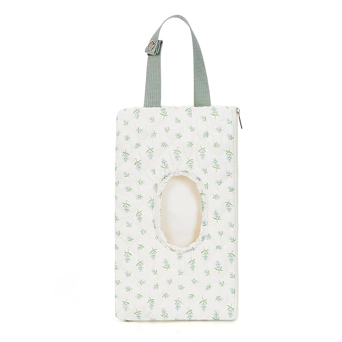 Quilted Baby Wipe Holder Quilted Wipe Pouch Portable Hanging Floral Wet Wipes Bag for Car, Stroller (Light Green 2)