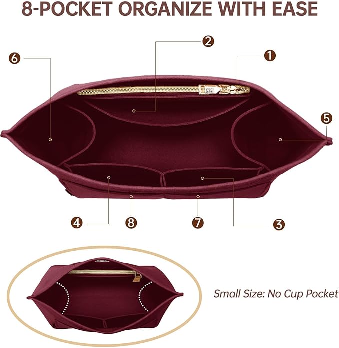 OPPOSHE Purse Organizer Insert for Longchamp Le Pliage, Premium Felt Long Champ Bag Handbag Women, Tote Organizer Insert with 6 Compartments (Small, Dark Red)
